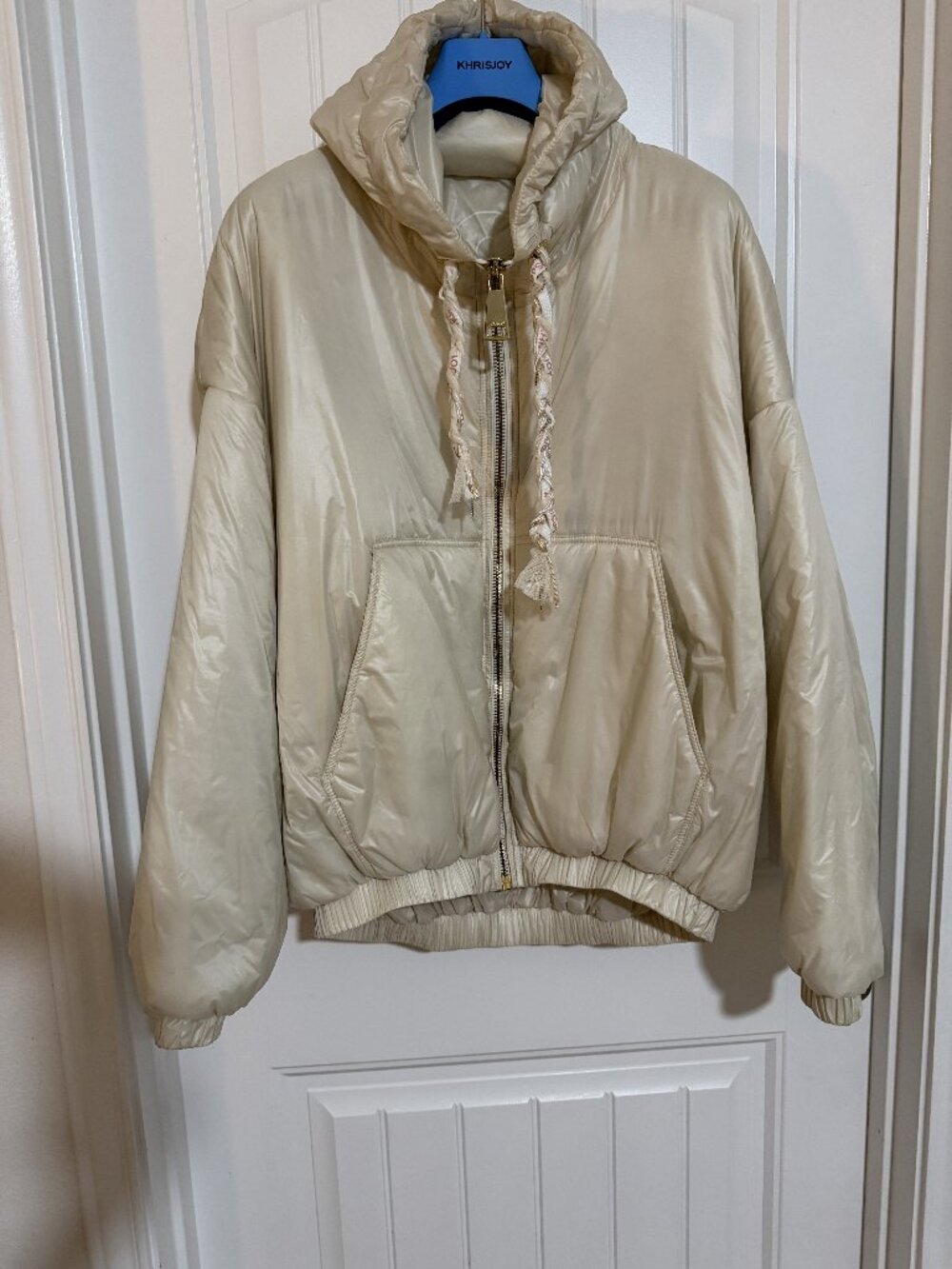 Authentic Khrisjoy "Puff Hoodie" – Desert Beige – Luxury Italian Puffer Jacket (